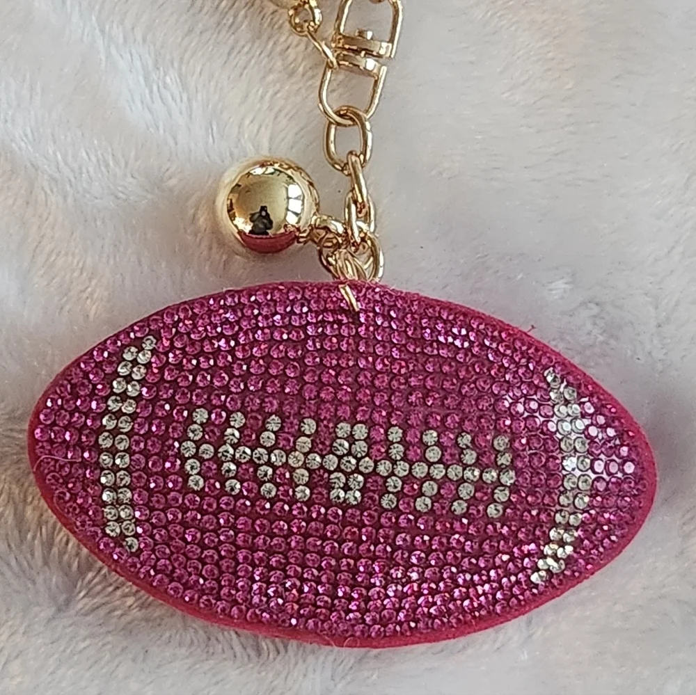 Pink Rhinestone Football Keychain Bag Charm